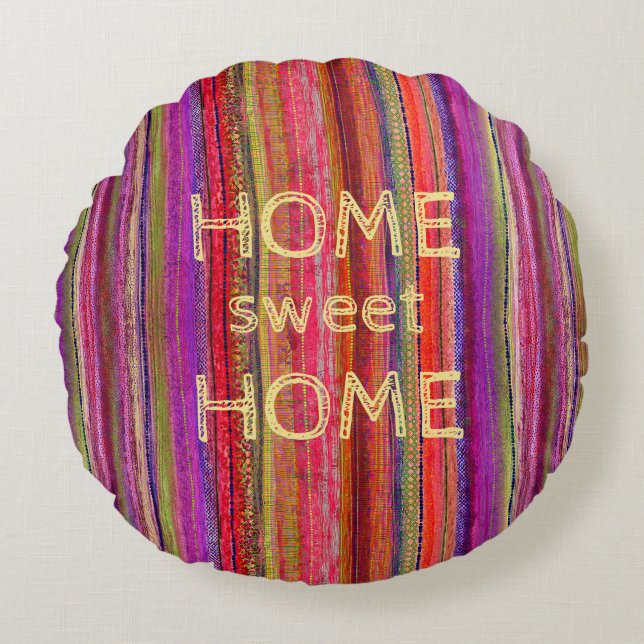 Custom Boho Vintage Red Violet Stripes -  Round Pillow (Front)