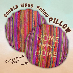 Custom Boho Vintage Red Violet Stripes -  Round Pillow