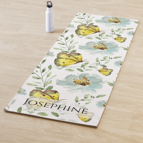 Custom Boho Watercolor butterfly flower pattern Yoga Mat