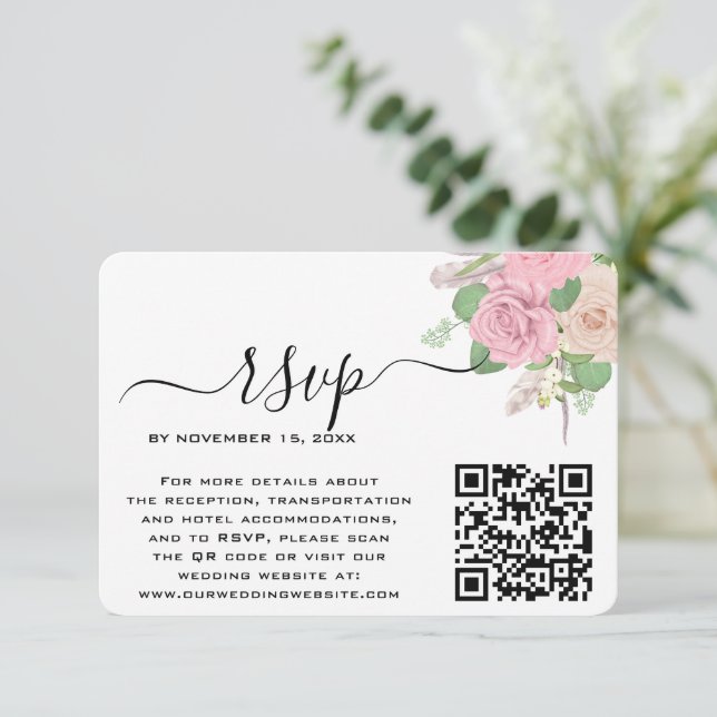 Custom Boho Wedding QR Code RSVP  Card (Standing Front)