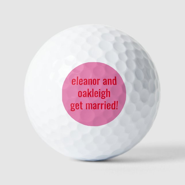 Custom Bold Bright Pink Red Unique Wedding Favor Golf Balls (Front)