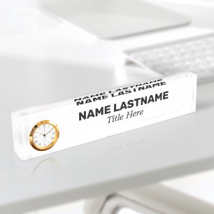 Custom Bold Clean White Minimalist Modern Clock Desk Name Plate