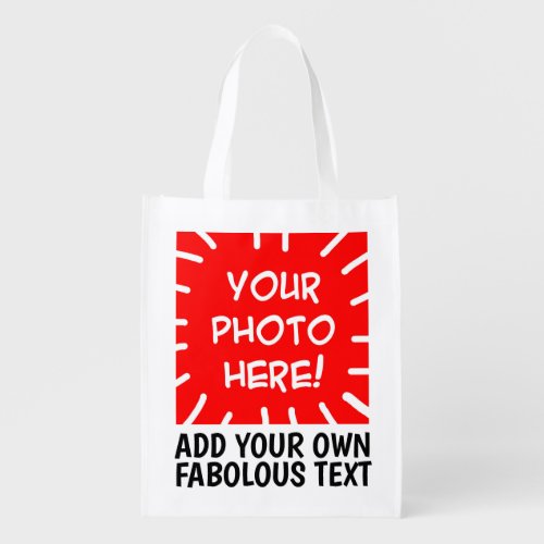 Custom Bold Eyecatching Photo Image Text Name Grocery Bag