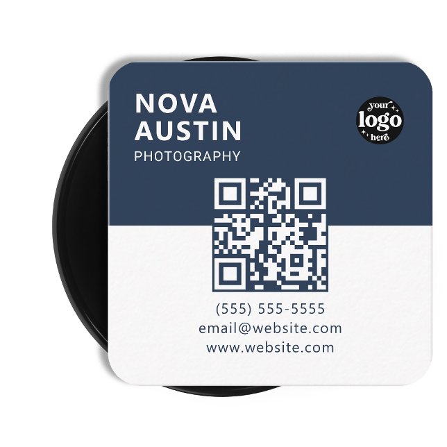 Custom Bold Minimal Company Logo Modern QR Code Square Business Card (Creator Uploaded)