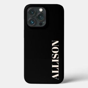 Custom Bold Name Cream and Plain Black iPhone 13 Pro Case
