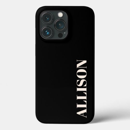 Custom Bold Name Cream and Plain Black iPhone 13 Pro Case