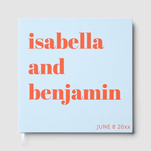 Custom Bold Names Modern Blue Orange Wedding Guest Book