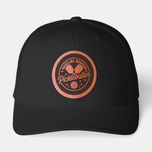 Custom Bold Pickleballer Badge Coach Gift Leather Patch Hat (Front)