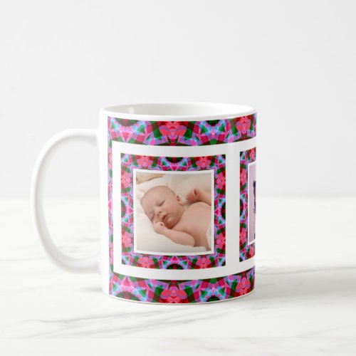 Custom Bold Pink Green Mothers Day Mom Photo Tea Coffee Mug