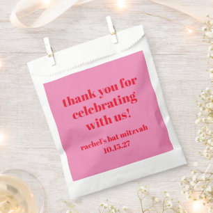 Custom Bold Pink Red Modern Bat Mitzvah Thank You Favor Bag