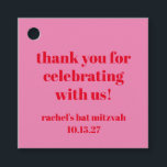 Custom Bold Pink Red Modern Bat Mitzvah Thank You Favor Tags<br><div class="desc">Custom Bold Typography Bright Pink and Red Modern Bat Mitzvah Thank You Favor Tags</div>