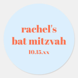 Custom Bold Typography Blue Orange Bat Mitzvah Classic Round Sticker