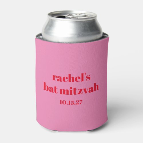 Custom Bold Typography Pink Red Modern Bat Mitzvah Can Cooler