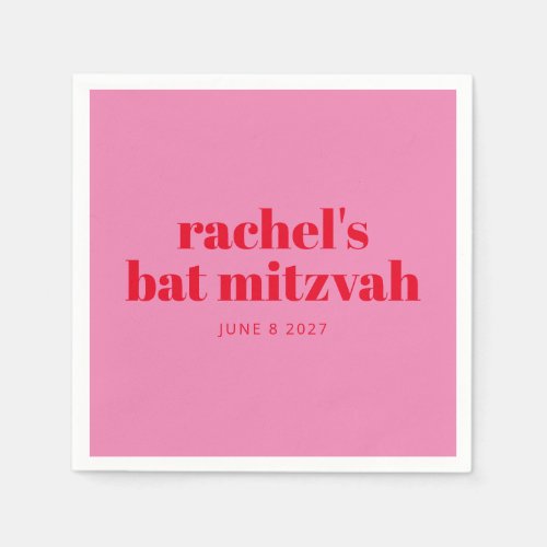 Custom Bold Typography Pink Red Modern Bat Mitzvah Napkins