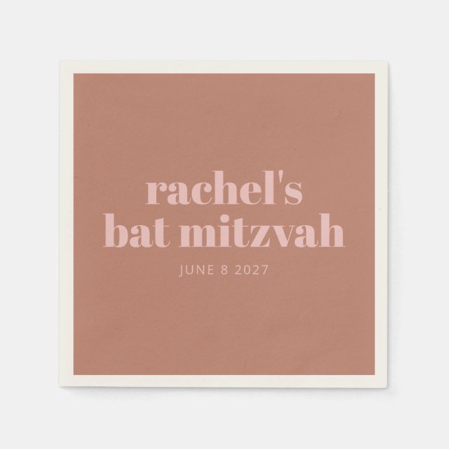 Custom Bold Typography Terracotta Pink Bat Mitzvah Napkins (Front)