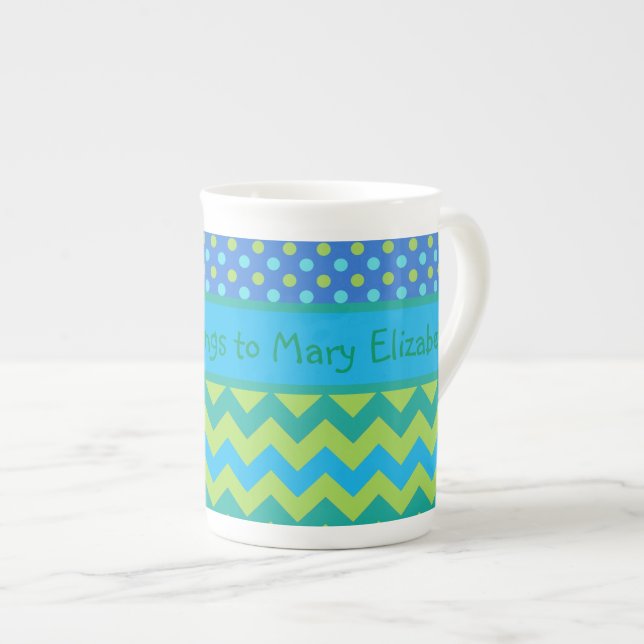 Custom Bone China Mug, Chevrons, Polka Dots Mug (Front Right)