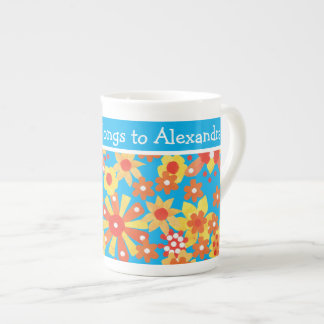 Custom Bone China Mug, Ditzy Orange Flowers Bone China Mug