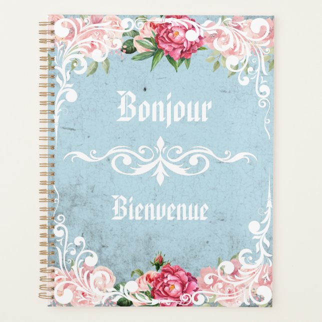 Custom Bonjour Bienvenue Romantic frenchy artwork Planner (Front)