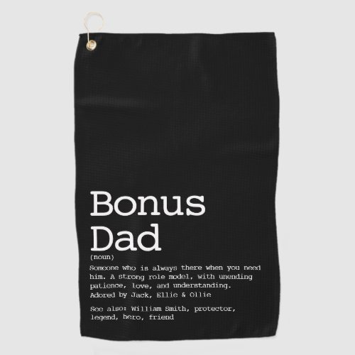 Custom Bonus Dad Stepdad Definition Black Golf Towel