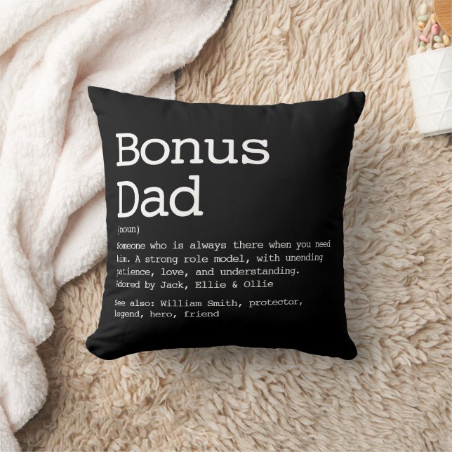 Custom Bonus Dad Stepdad Definition Black Throw Pillow (Blanket)
