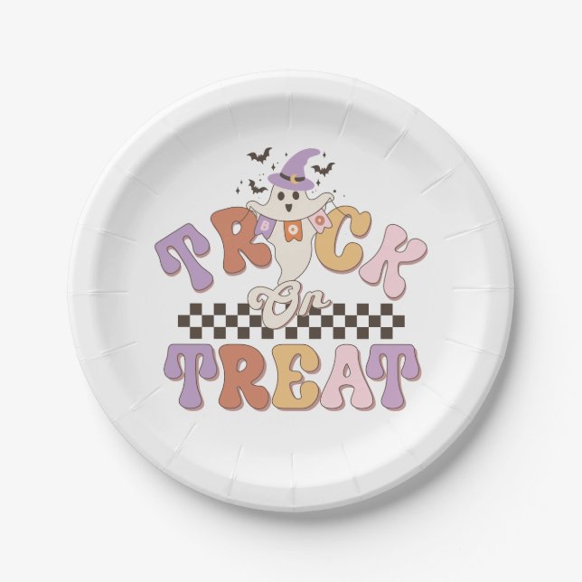 Custom Boo Ghost Cute Trick or Treat Halloween Paper Plates (Front)