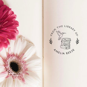 Custom Book From the Library of Hummingbird Rubber Stamp