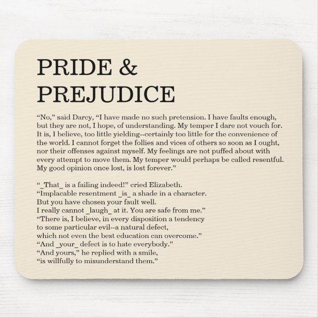 Custom Book Quote Jane Austen Simple Text Mouse Pad (Front)