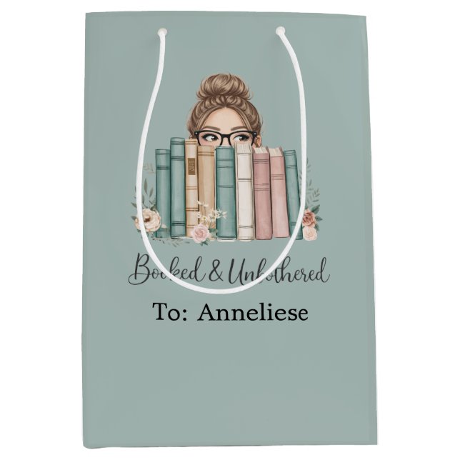 Custom “Booked & Unbothered” Avid Reader Medium Gift Bag (Front)