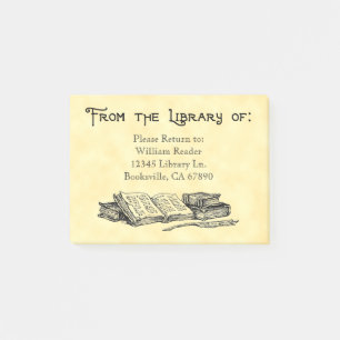 Custom Bookplate Vintage Books and Writing Quill Post-it Notes