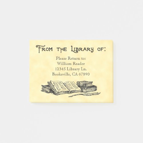 Custom Bookplate Vintage Books and Writing Quill Post_it Notes