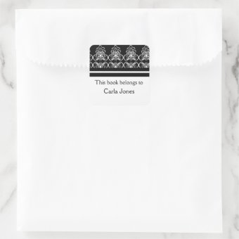 Custom Bookplates-Black White Swirls Pattern Square Sticker | Zazzle