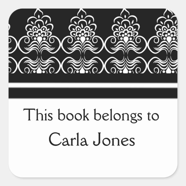 Custom Bookplates-Black White Swirls Pattern Square Sticker (Front)