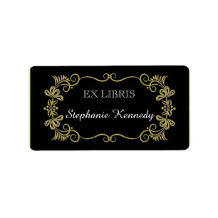 Custom Bookplates Gold Floral Frame On Black