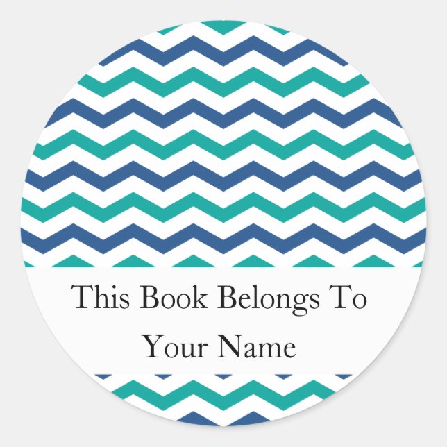 Custom Bookplates | Green Blue Chevron Stripes (Front)