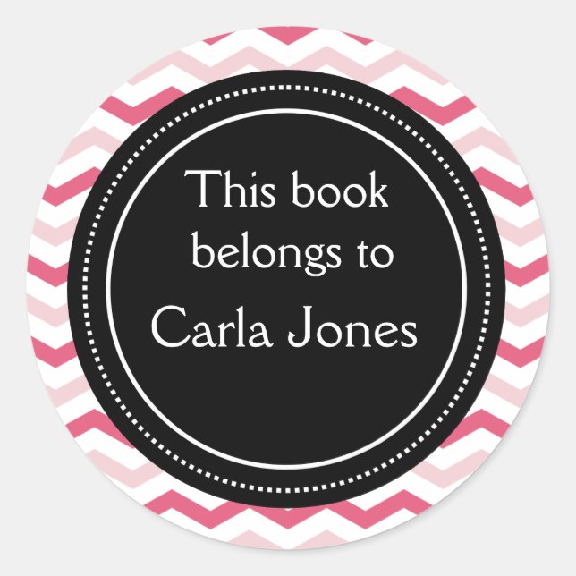 Custom Bookplates | Pink  Chevron Stripes (Front)