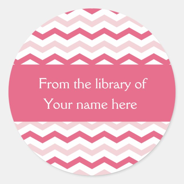 Custom Bookplates | Pink Chevron Stripes (Front)