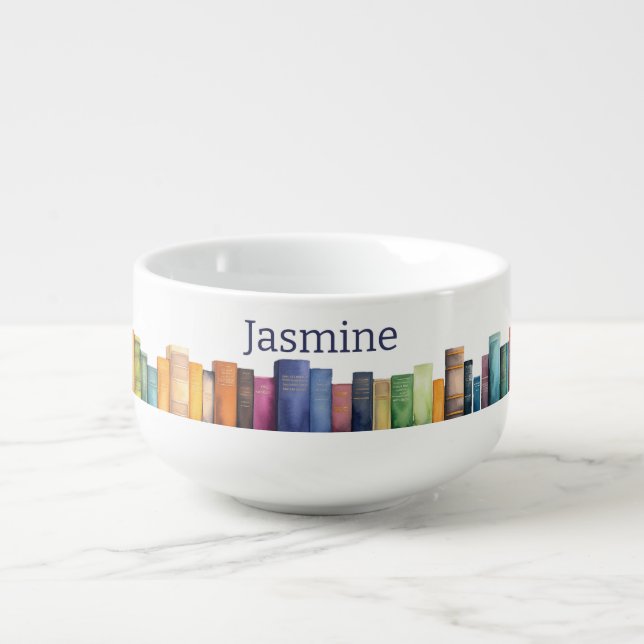 Custom Books Monogrammed Soup Mug (Front)