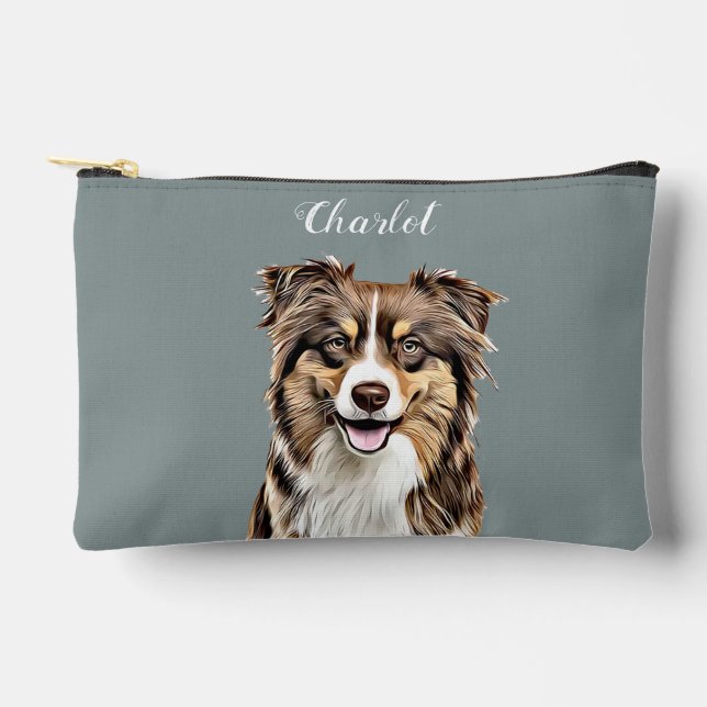 Custom Border Collie Dog Personalized Drawing Accessory Pouch (Front)