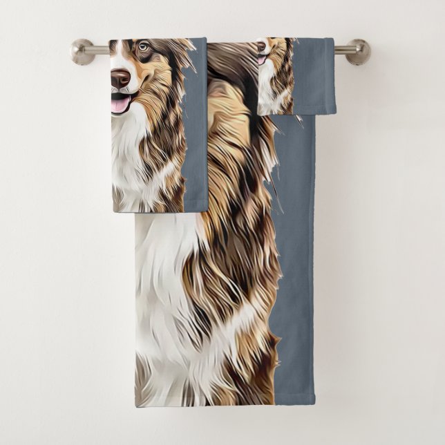 Custom Border Collie Dog Personalized Drawing Bath Towel Set (Insitu)