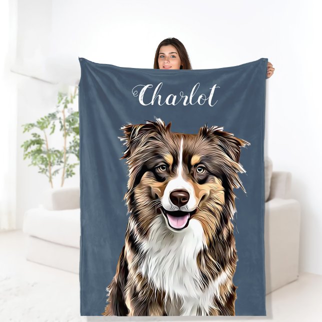 Custom Border Collie Dog Personalized Drawing Fleece Blanket (Creator Uploaded)
