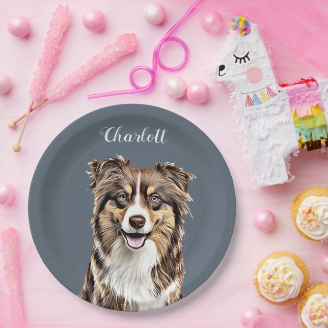 Custom Border Collie Dog Personalized Drawing Paper Plates (Party)