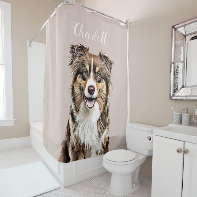Custom Border Collie Dog Personalized Drawing Shower Curtain (In Situ)