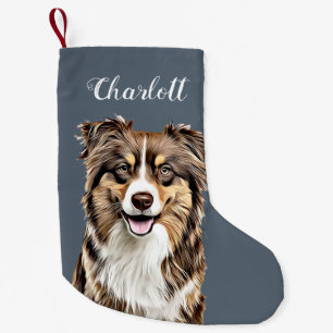 Custom Border Collie Dog Personalized Drawing Small Christmas Stocking