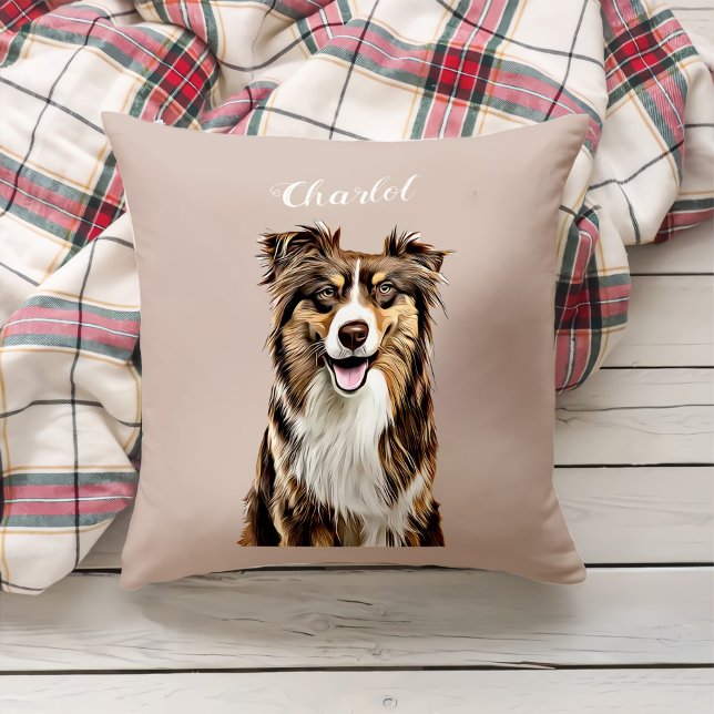 Custom Border Collie Dog Personalized Drawing Throw Pillow (Creator Uploaded)