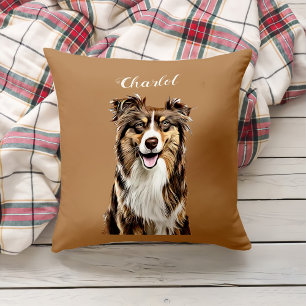 Custom Border Collie Dog Personalized Drawing Throw Pillow
