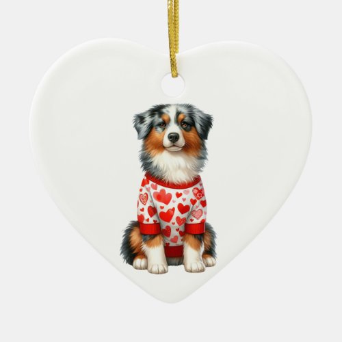 Custom Border Collie Dog Valentine Ceramic Ornament