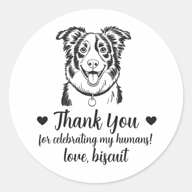 Custom Border Collie Dog Wedding Favor Stickers (Front)