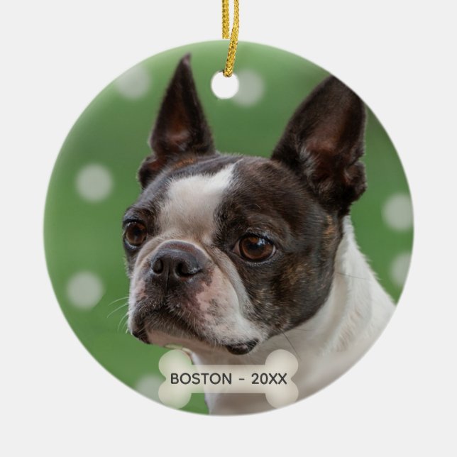 Custom Boston Terrier Dog Photo Ceramic Ornament (Front)
