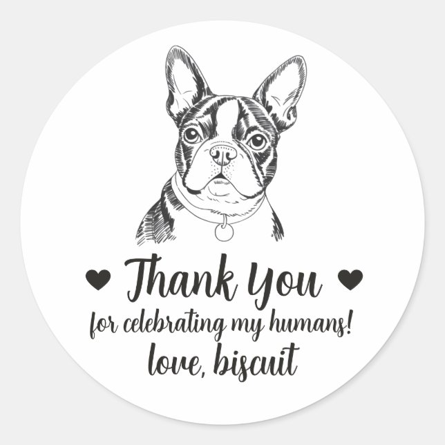 Custom Boston Terrier Dog Wedding Favor Stickers (Front)