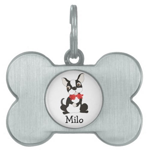 Custom Boston Terrier in Red Bow Tie Pet Name Tag